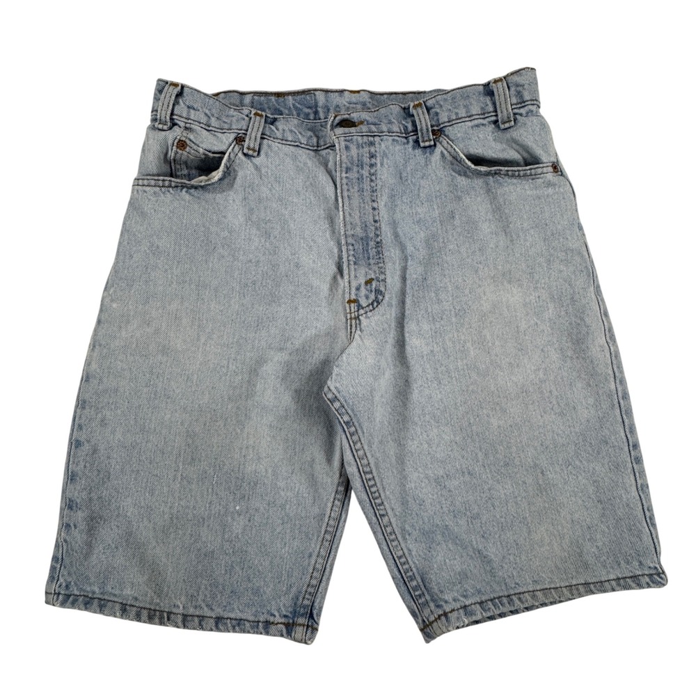 Vintage Levi's 550 Relaxed Fit Denim Shorts Light Wash Orange Tab Made in USA 34